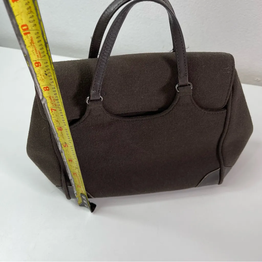 Vintage Banana Republic Brown Small Satchel Hand Bag Leather Wool like Preppy - Image 2