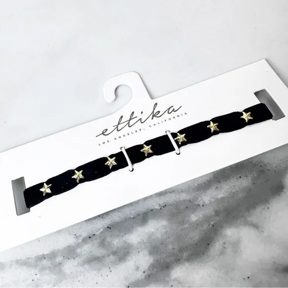 Ettika Black Velvet Gold Star Choker Necklace Celestial Whimsigoth Grunge Fairy - Image 3