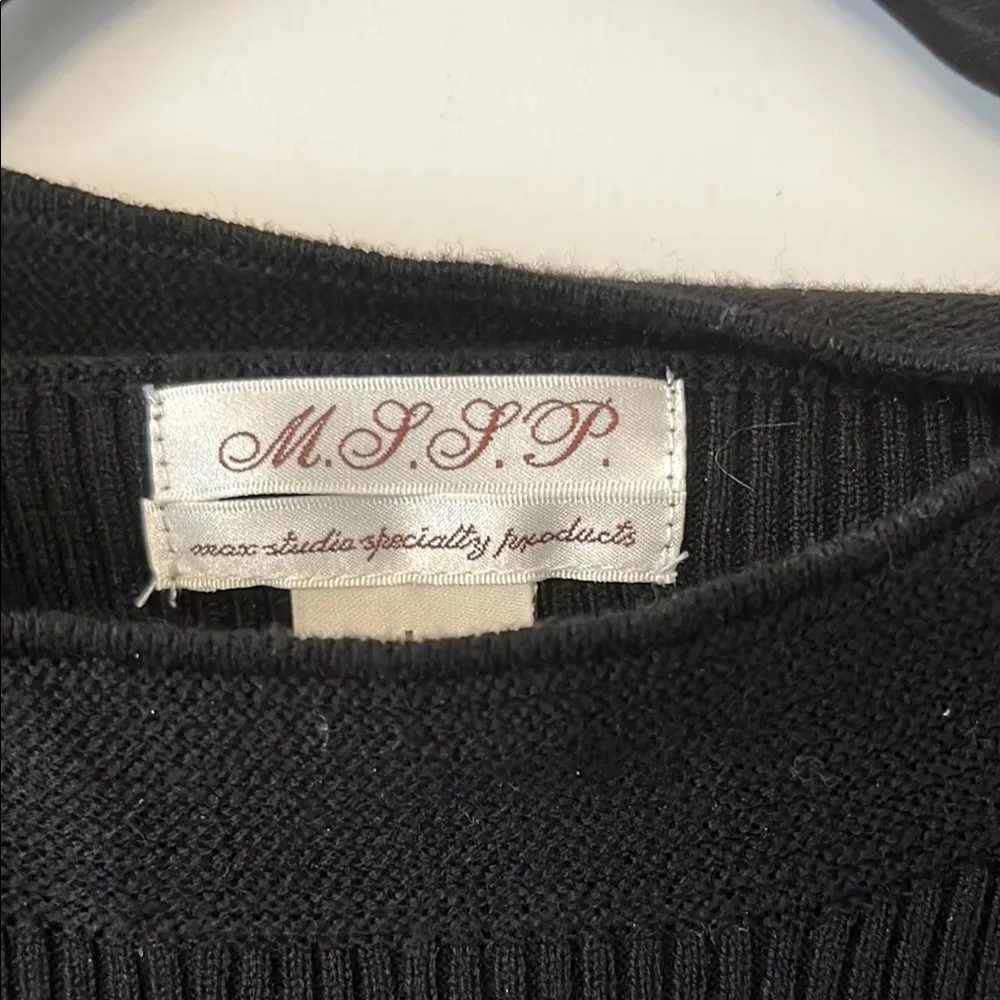 Max Studio Black Long Sleeved Top with Flared Cuffs and Crew Neck - Image 2