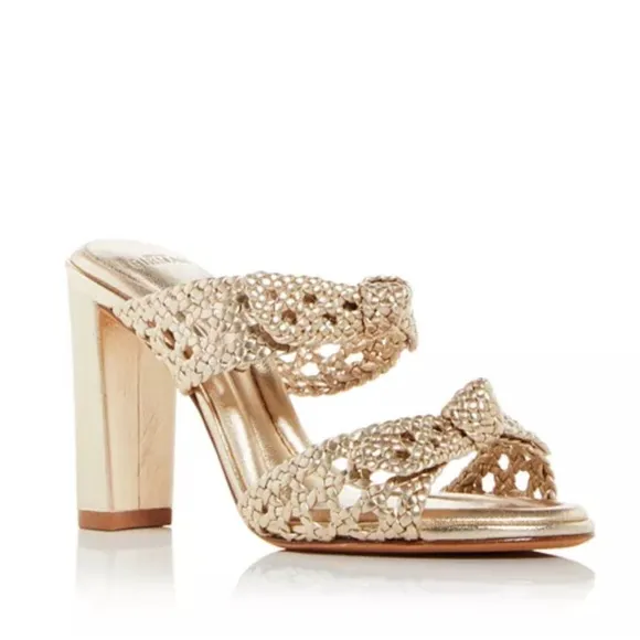 Alexandre Birman Clarita Braided Block Heel Sandals, Golden Size 37.5 NEW $795 - Image 2