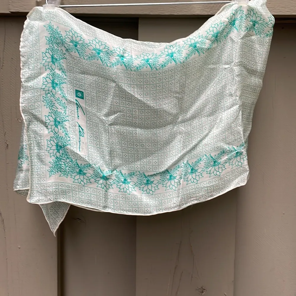 Anne Klein Silk Scarf  44” Long x 12.5” Wide Green and White - Image 3