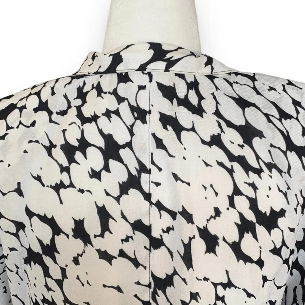 Vintage 80s Shirt Dress Black White Abstract Art Midi Dolman Sleeve Secretary Size 6 - Image 10
