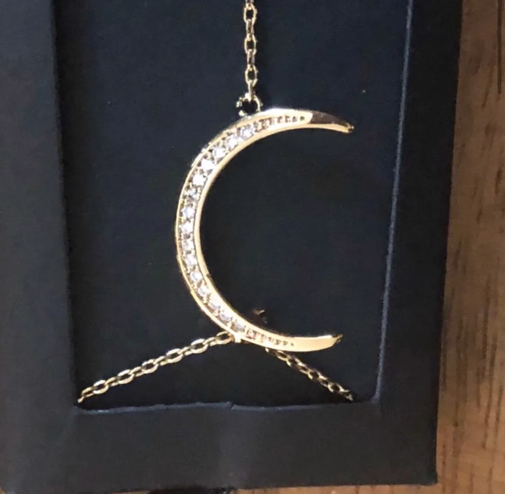 Boutique 18K Gold Dipped Moon Star CZ Lariat Necklace - Image 2