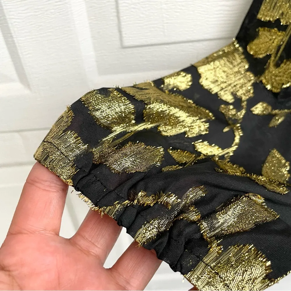 Jessica London Womens Shirt Blouse Black Gold Metallic Split V Neck Plus Size 26 - Image 8