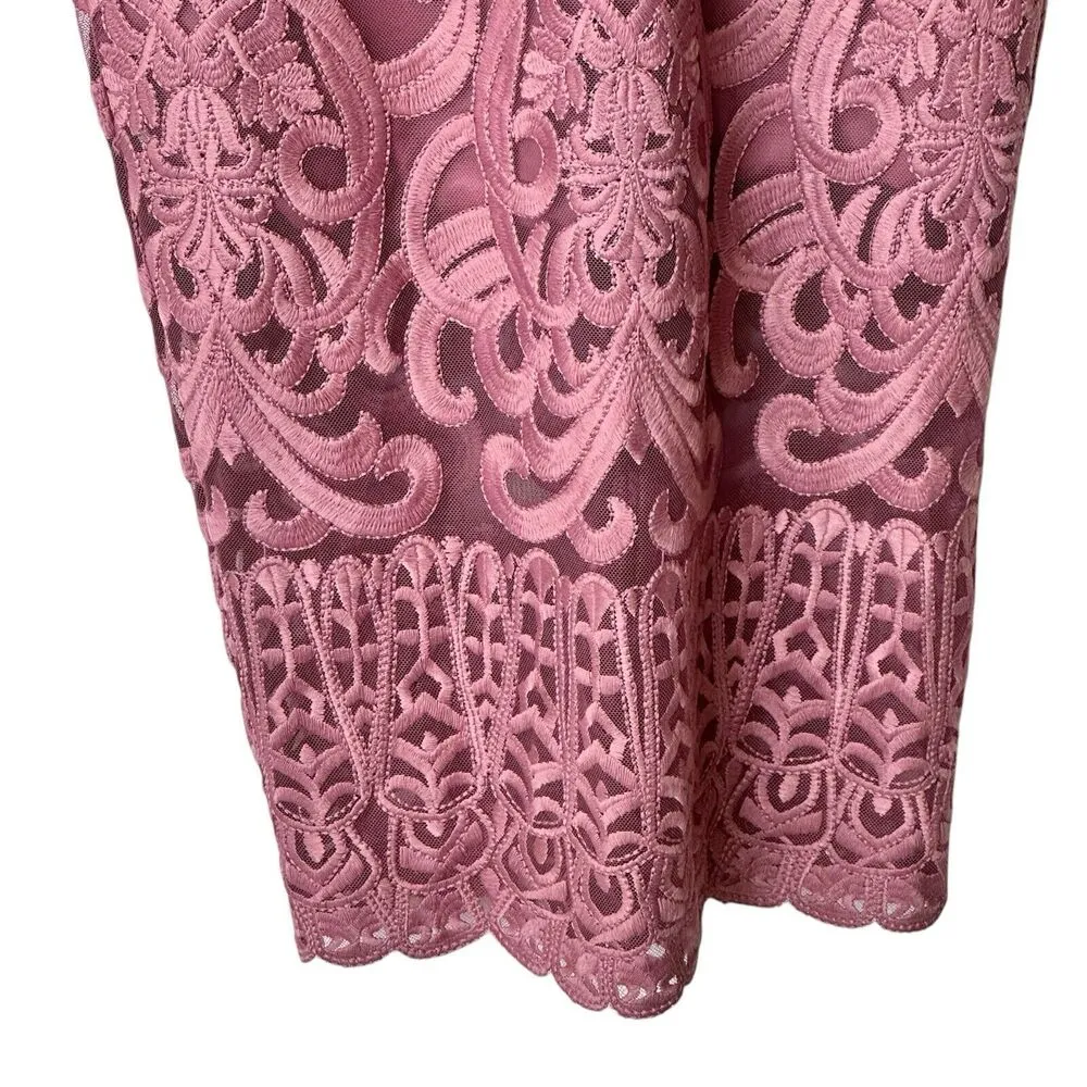 Bardot  4 XS Gia Lace Pencil Midi Dress Spaghetti Strap Pink - Image 11