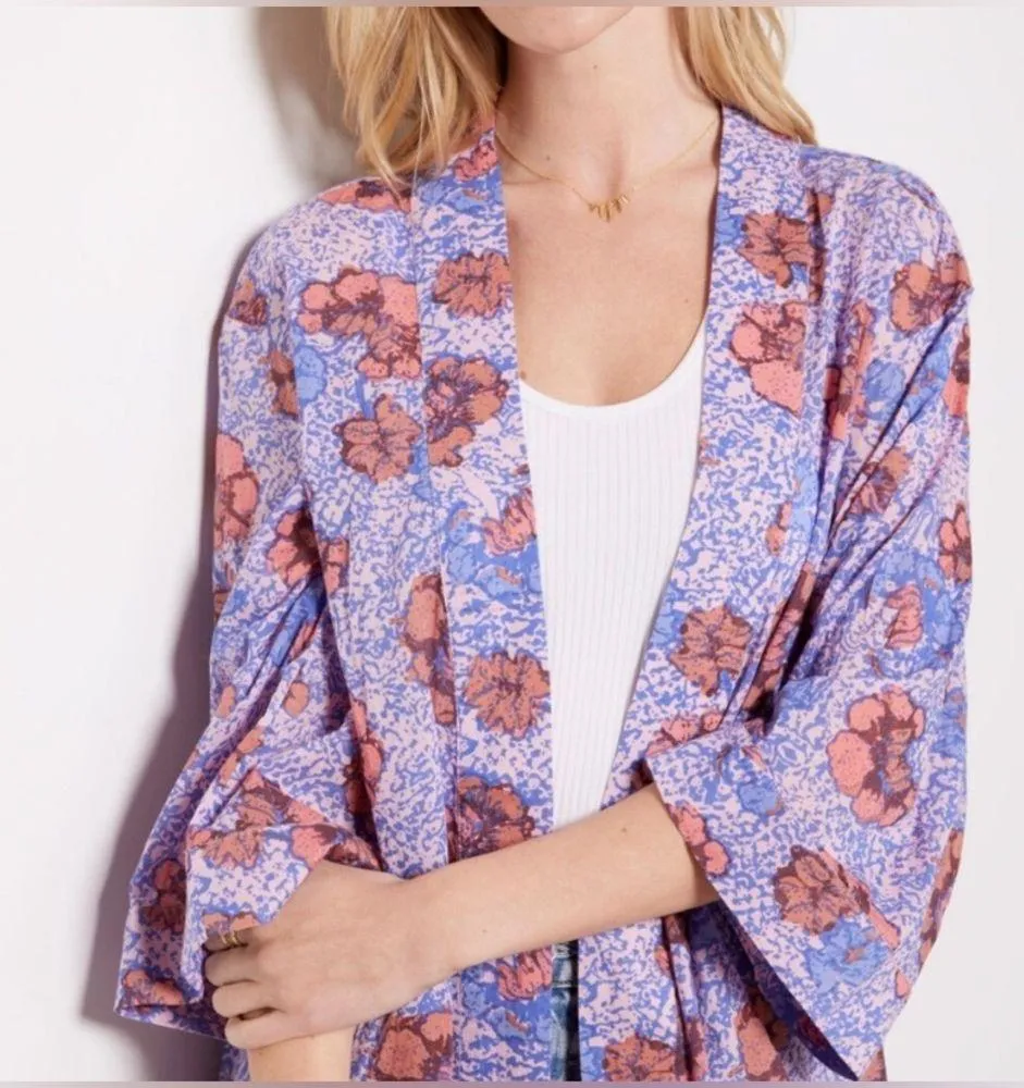 NWT Evereve Cleobella Zoya Floral Cotton Duster Cardigan Robe M/L purple - Image 3