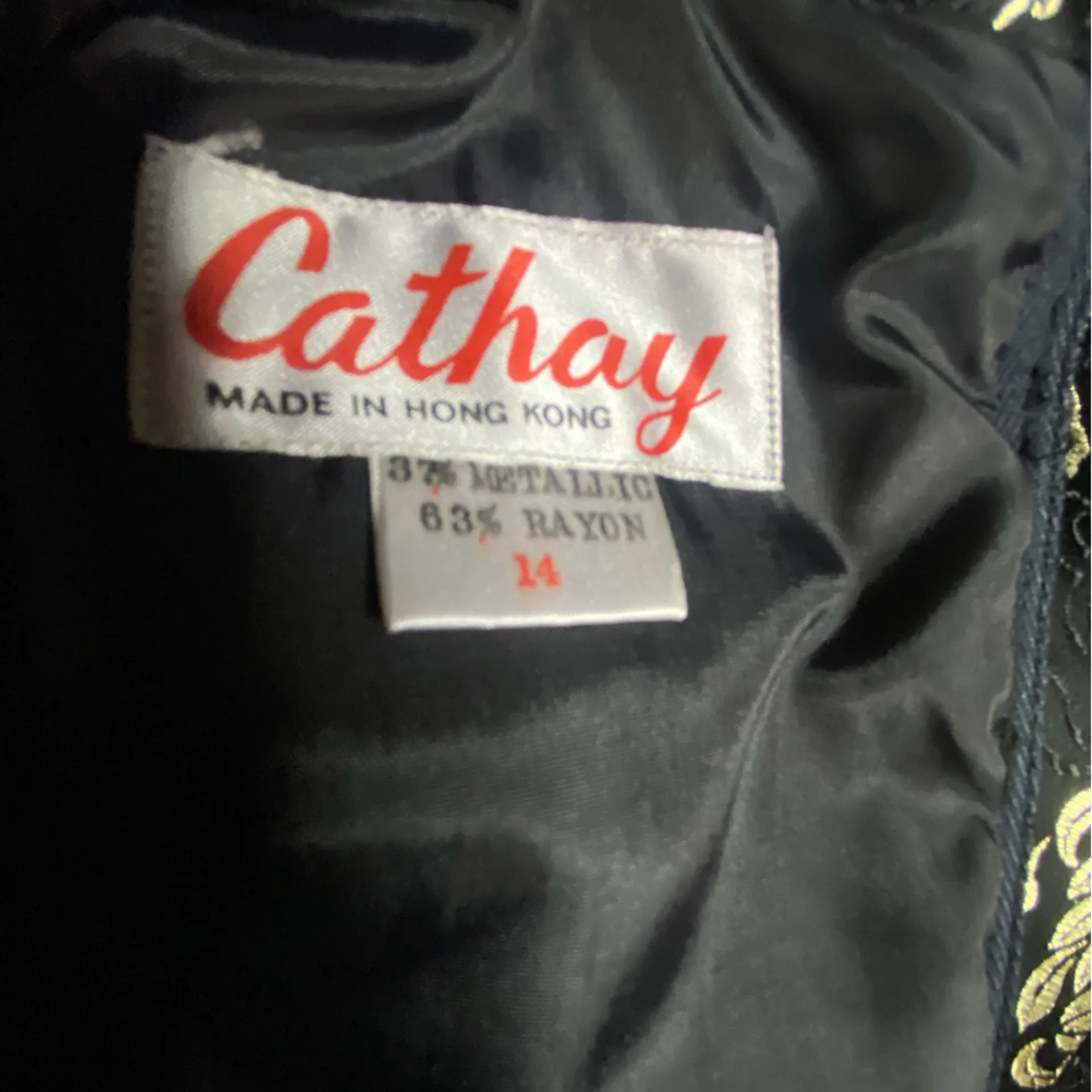 Vtg Cathay Black Gold Metallic
Brocade Cheongsam Qipao Dress
Size 14 - Image 10