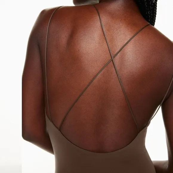 BABATON ARITZIA Brown Contour Scoop back Midi Bodycon Dress‎ Size Large - Image 2