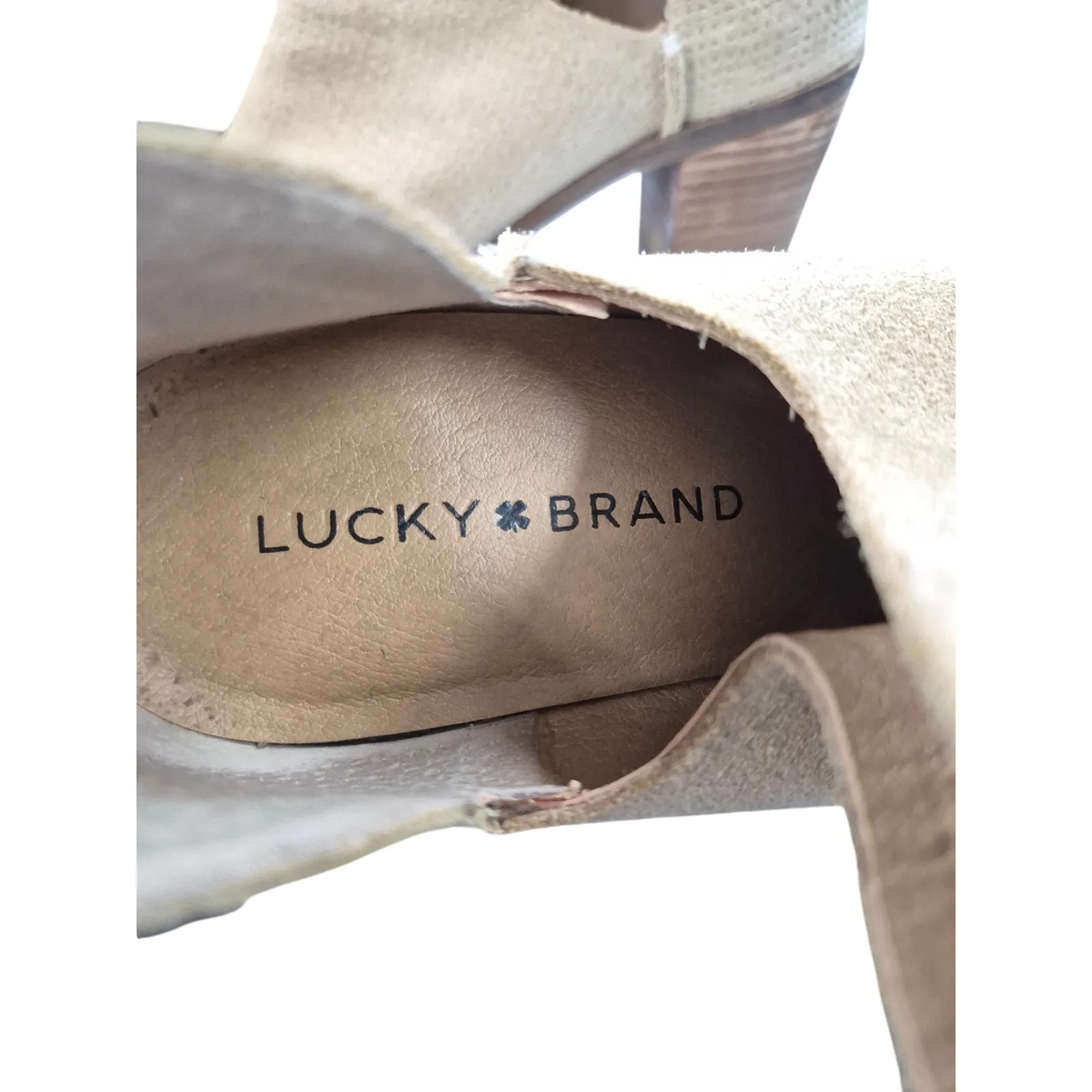 Lucky Brand Powe Suede Bootie Wood Heel Zipper Back Sz 9.5 - Image 7