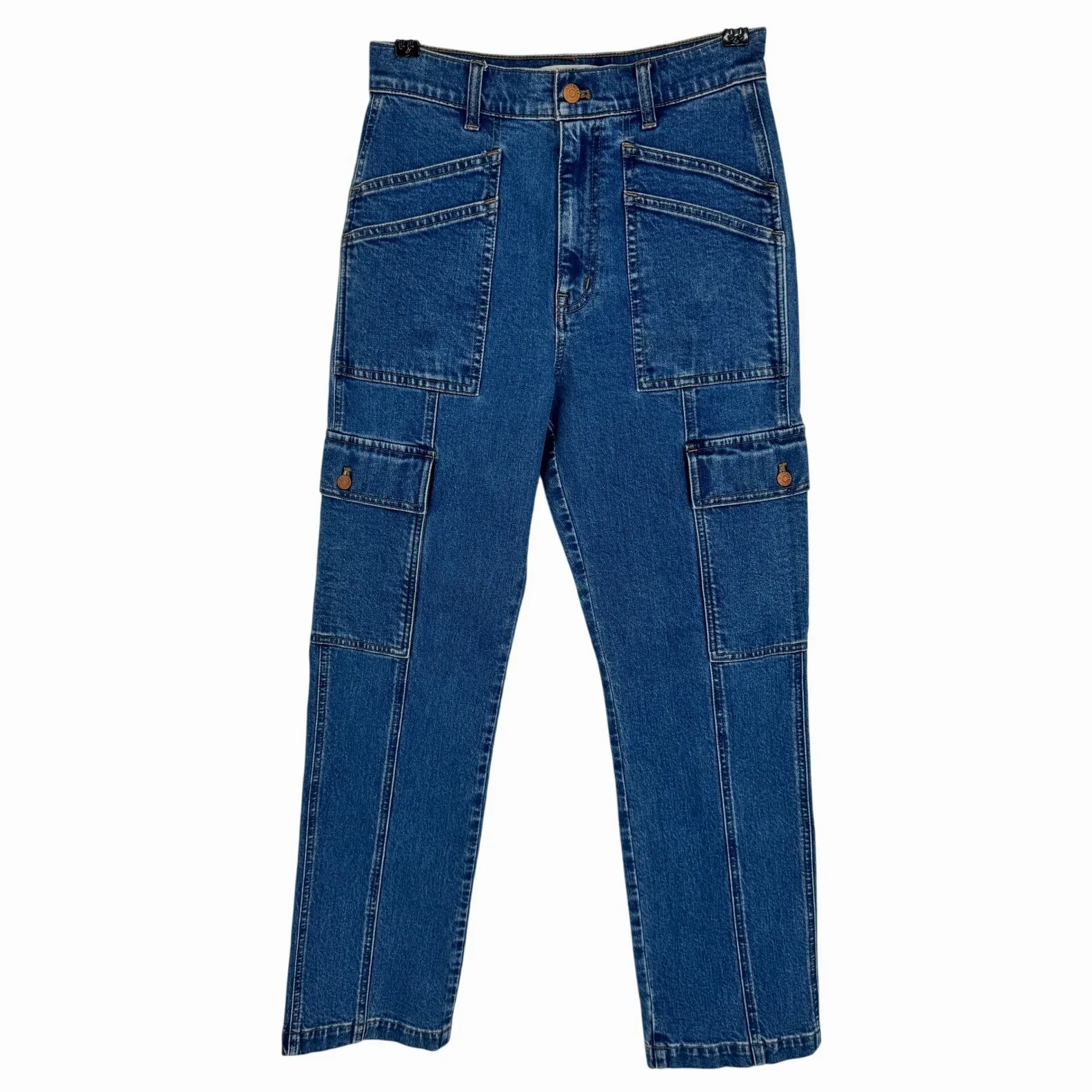 Madewell 90s Straight Cargo Jeans Size 26 Blue Denim‎ High Rise Utility Pockets - Image 4