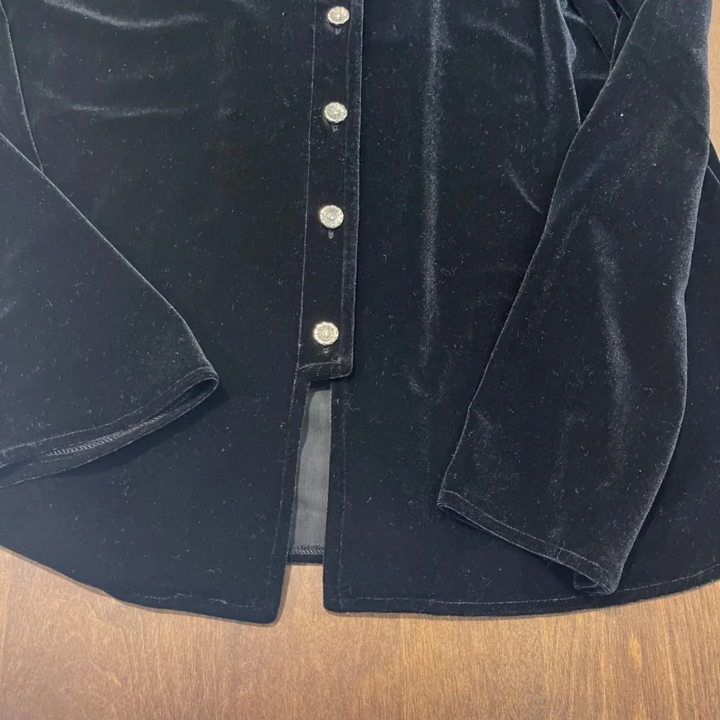 Vintage Harvé Benard Velvet Cardigan Top Women's Size Small Black Velour Buttons - Image 7