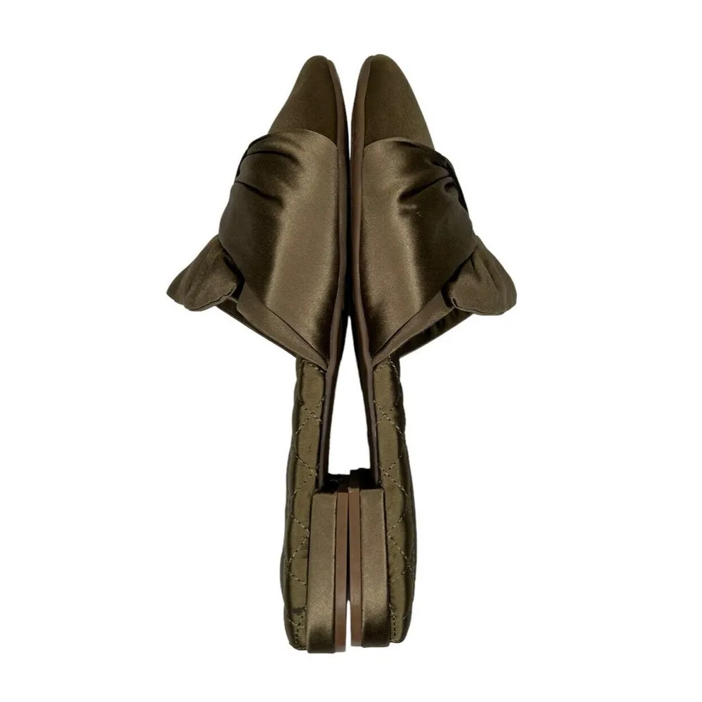 Birdies The Songbird Mules Khaki Green Satin Quilted Size 8.5 - Image 6