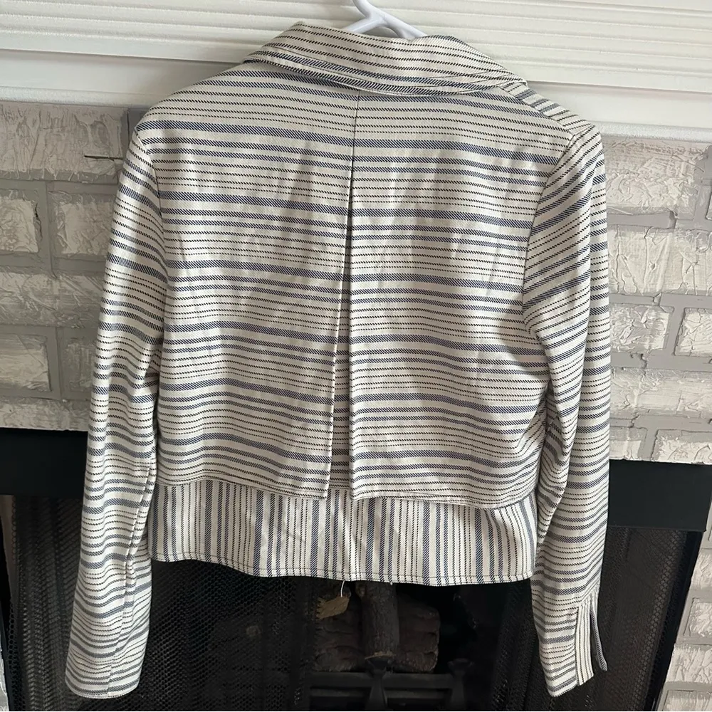 Anthropologie Greylin Striped Moto Blazer Jacket Cream Blue Womens Small - Image 6