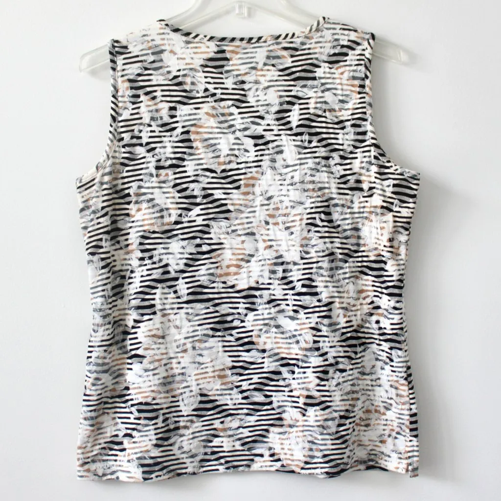 Kasper Black Beige Neutral Floral Striped Tank Top Blouse Medium - Image 2
