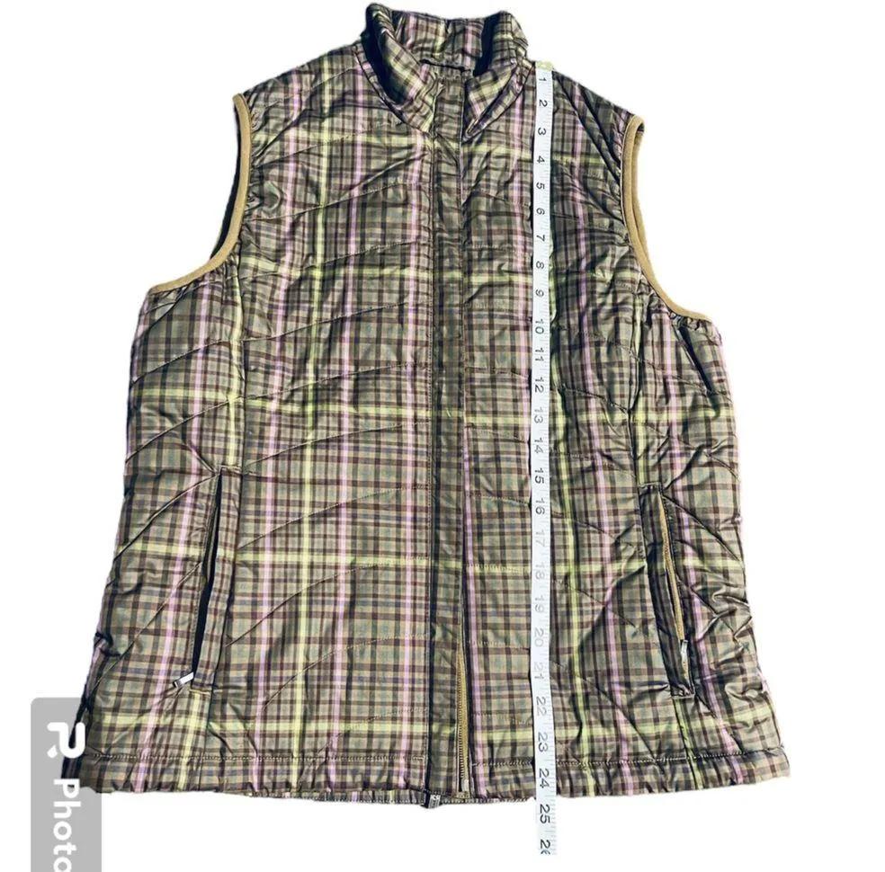 Lands End Green Quilted Full Zip Plaid  Woman’s Vest Small - Image 5
