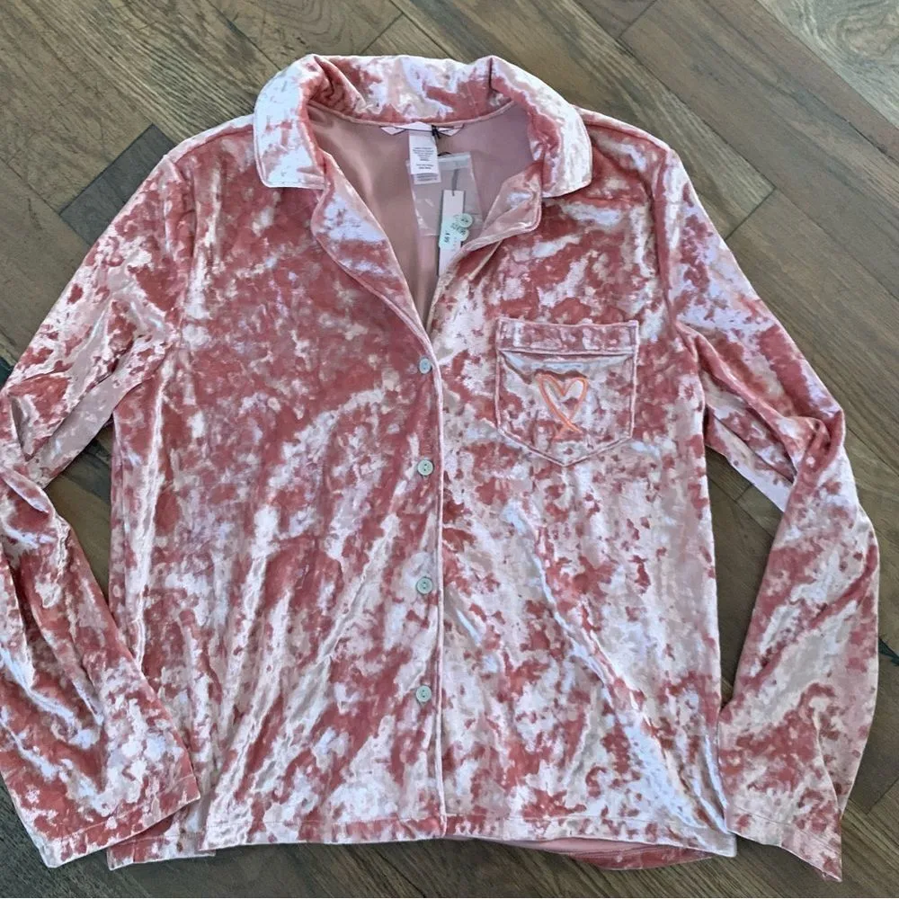 Victoria's Secret Pink Crushed Velvet Button Up Pajama Top Size X-Small - Image 7