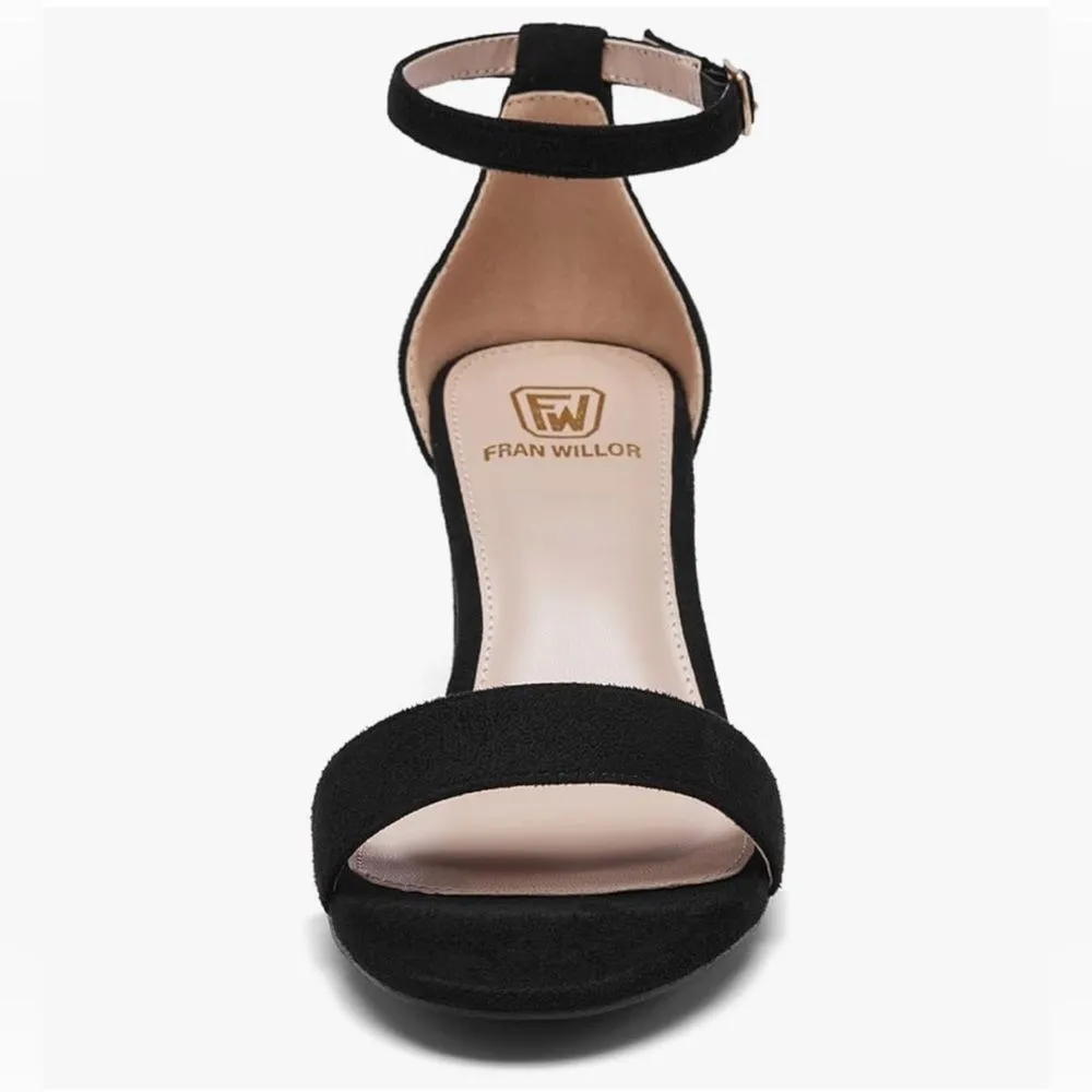 FW Fran Willor Open Toe Chunky Block Heels Ankle Strap Black Sandals 9.5 - Image 10