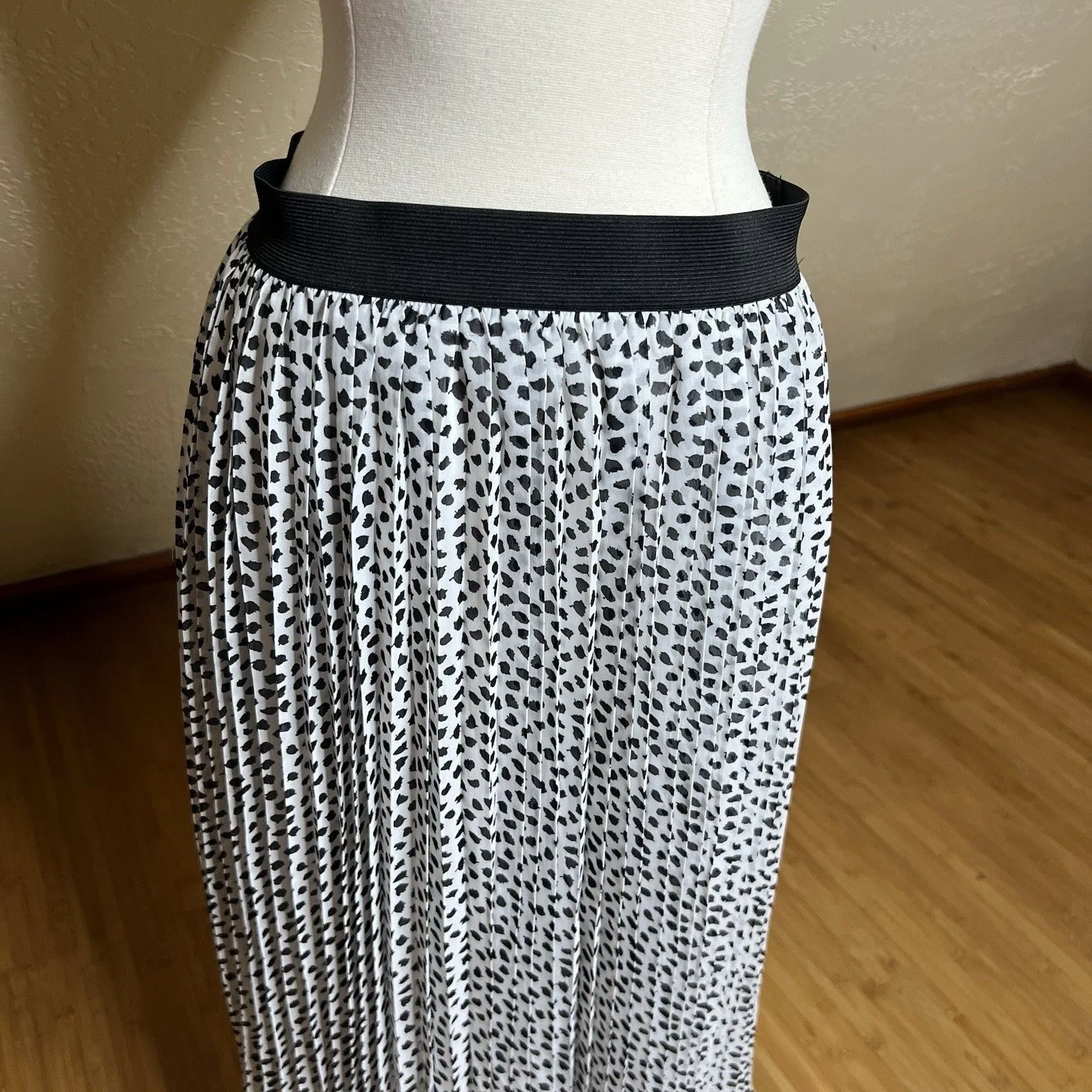 Rachel Zoe Black White Polka Dot Pleated Midi Skirt Womens Medium - Image 3