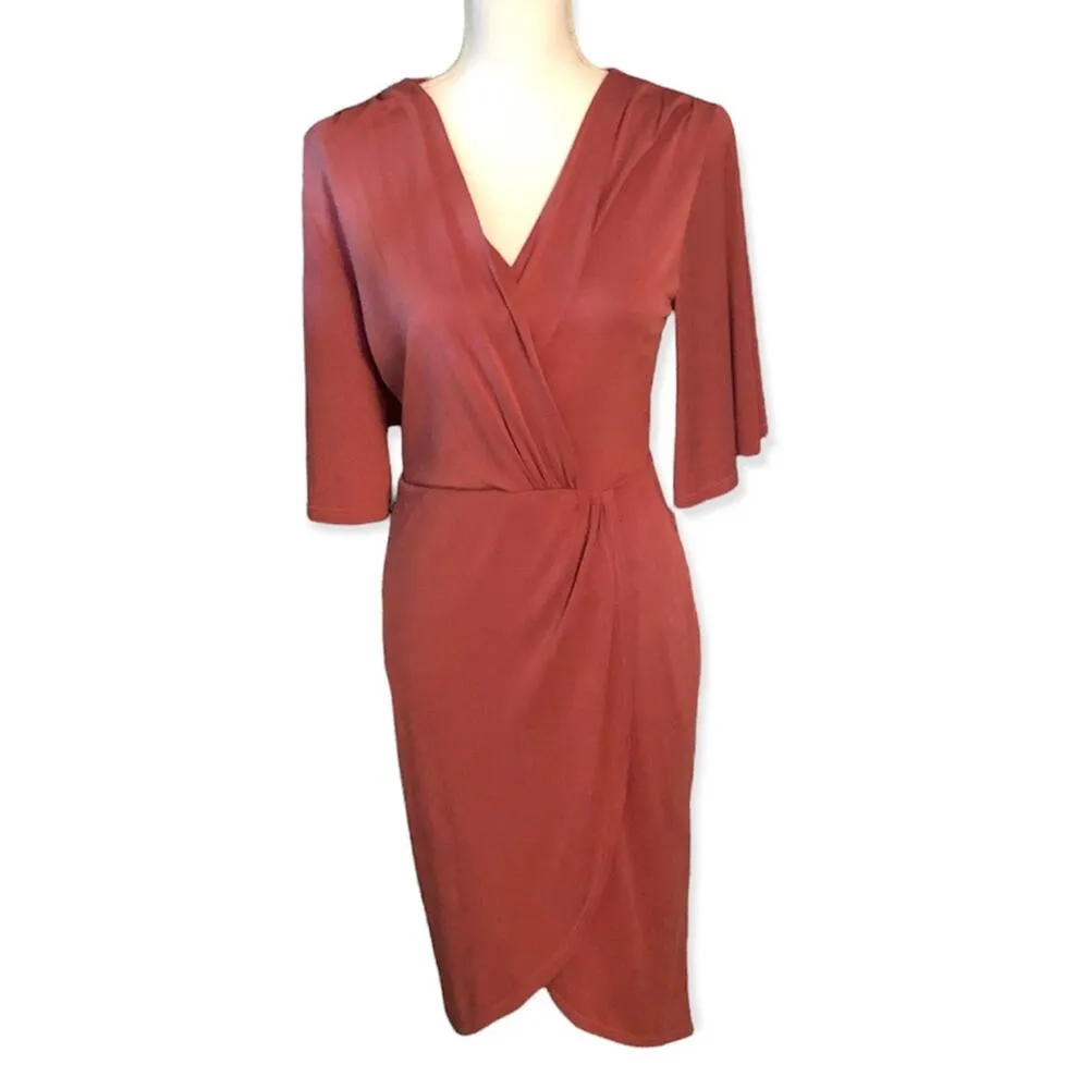 NEW Lulus Size S Dulcet Surplice Midi Dress in Rusty Rose - Image 3