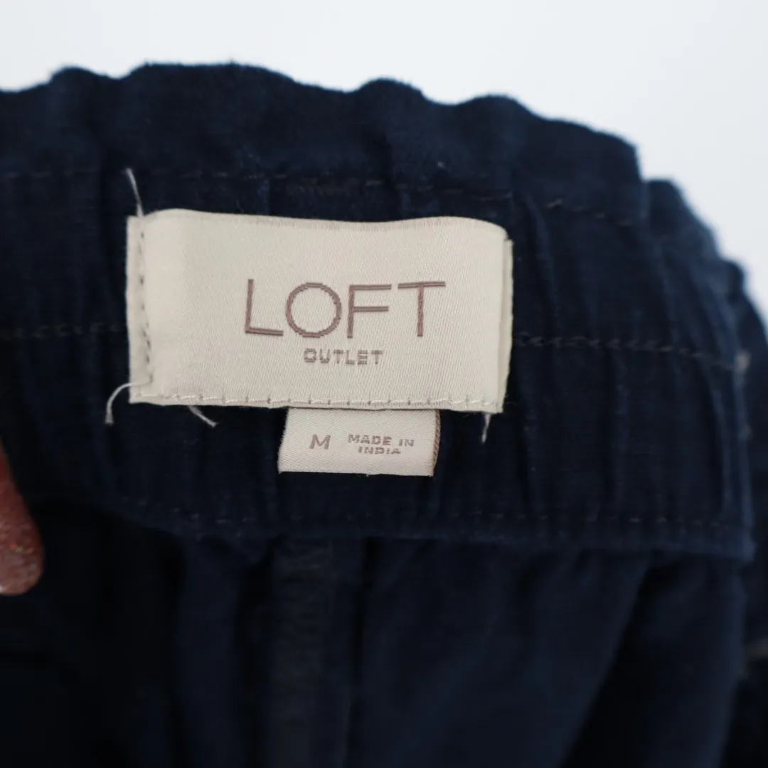 LOFT Outlet Pants Womens Medium Navy Blue Linen Tie Waist Everyday Wear Cropped - Image 2