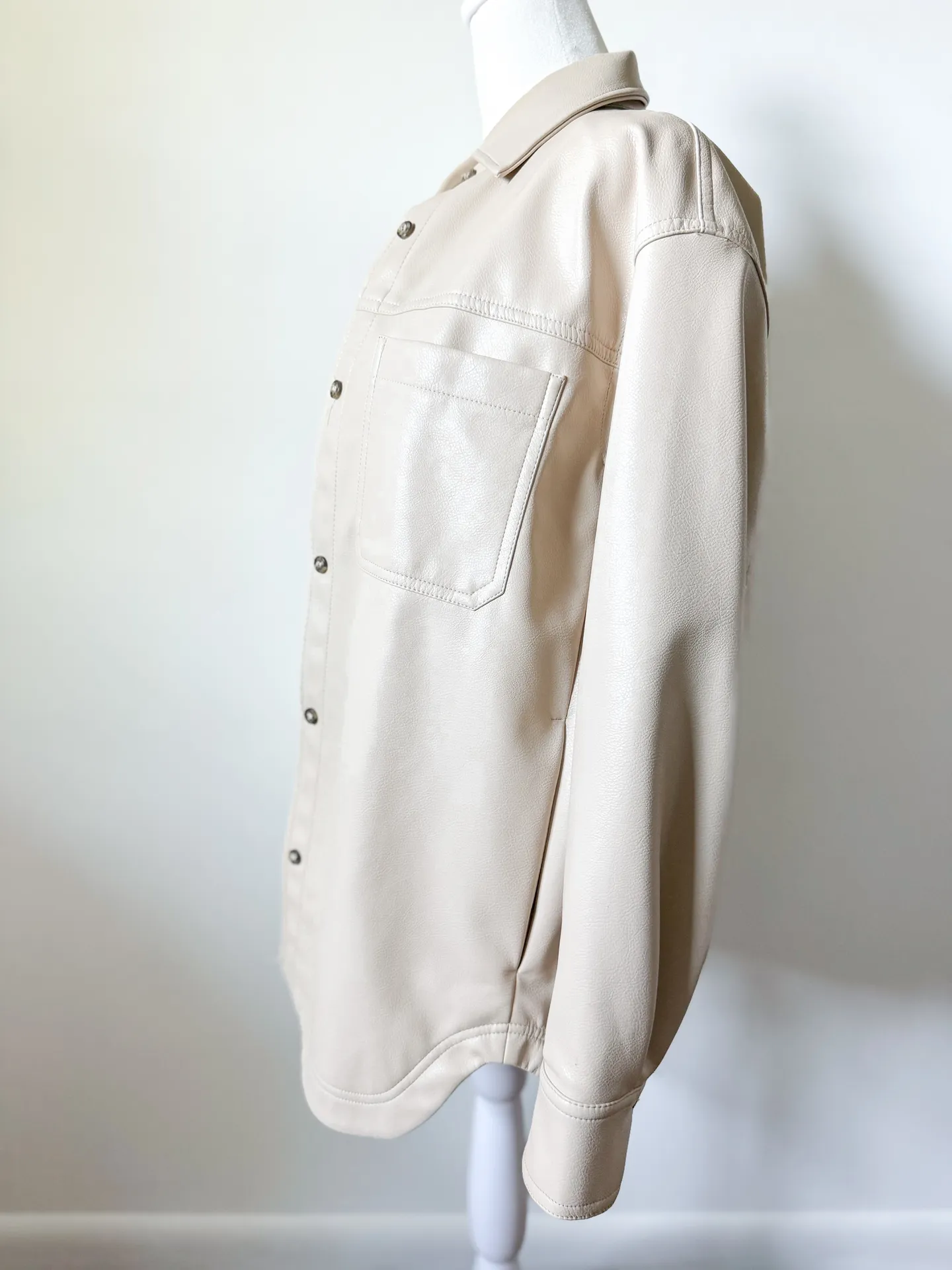 divided Faux Leather Shirt Jacket - Image 4