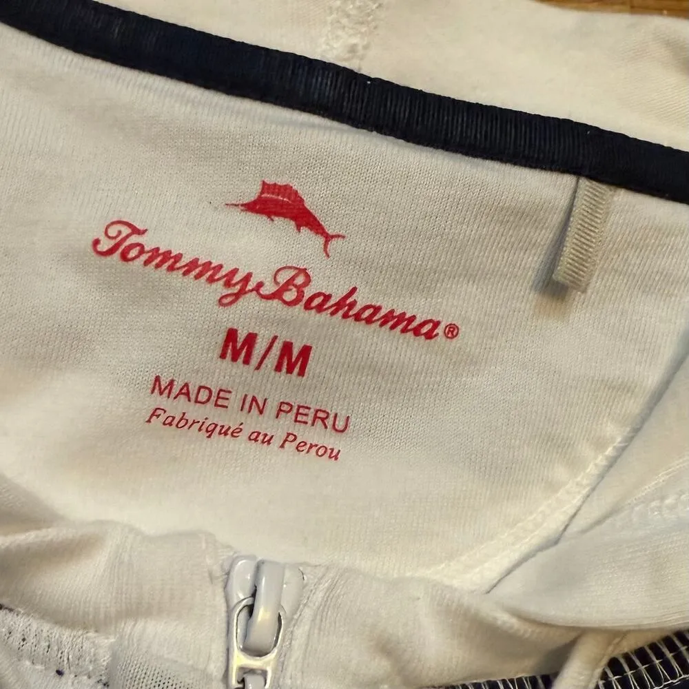 Tommy Bahama Womens Medium Cotton Blue White Striped Zip Hood Sweater Nautical - Image 9