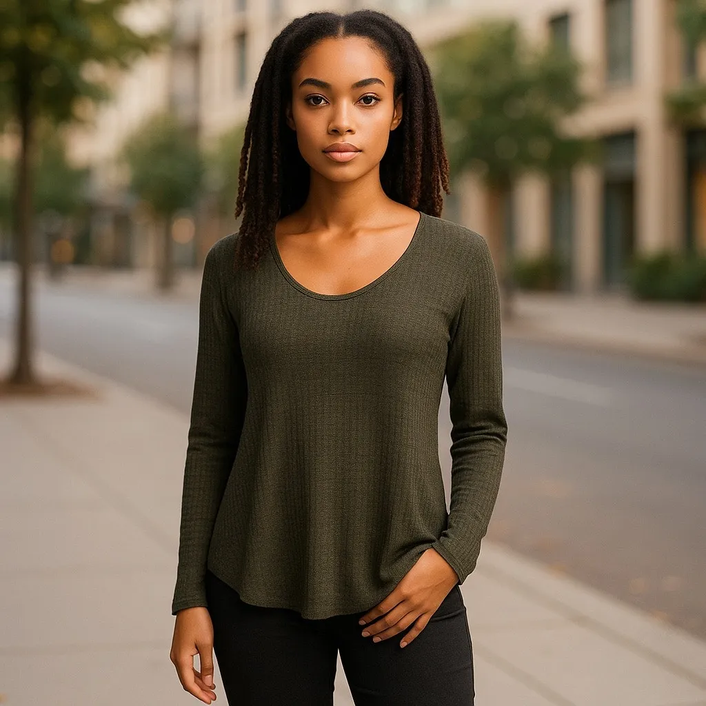 Express‎ Womens Top Size S One Eleven Olive Green Scoop Neck Long Sleeve NEW - Image 2