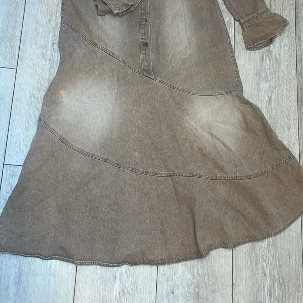 Newport News JEANOLOGY Western Y2K Brown Jean Flared Trench Maxi Dress Sz 16 - Image 11