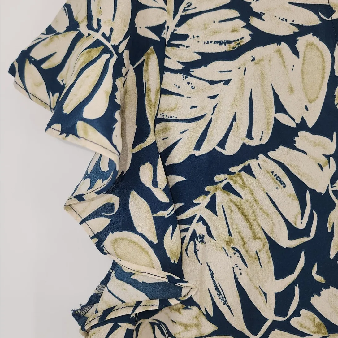 Cupshe Tropical Leaf Print Cover-Up Dress Navy/Cream Women’s XL - Image 5