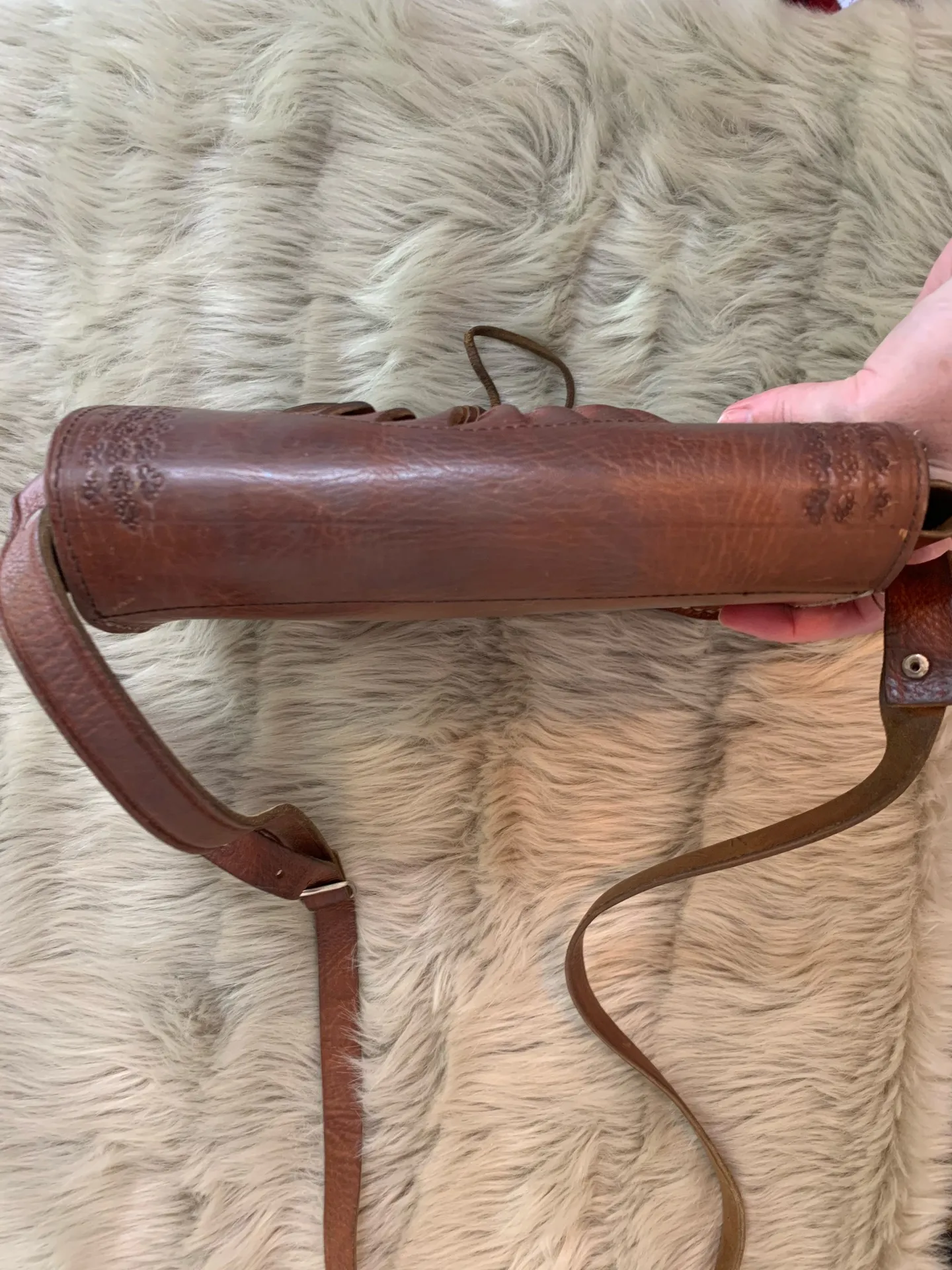 Vintage Leather Boho Hippie Purse Brown - Image 5