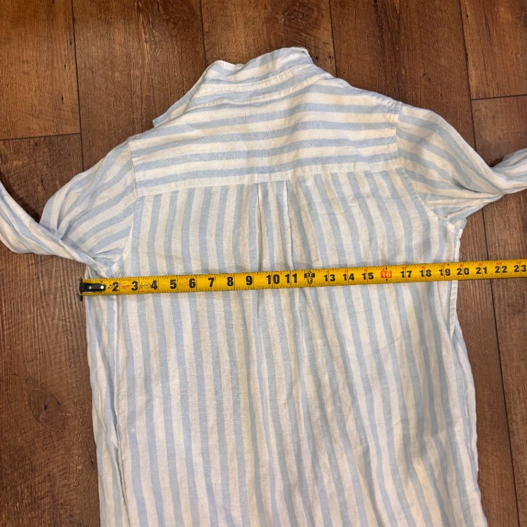 Everlane Way Long 100% Linen Shirt Blue Striped 2 Tunic Top Oversized Minimalist - Image 10