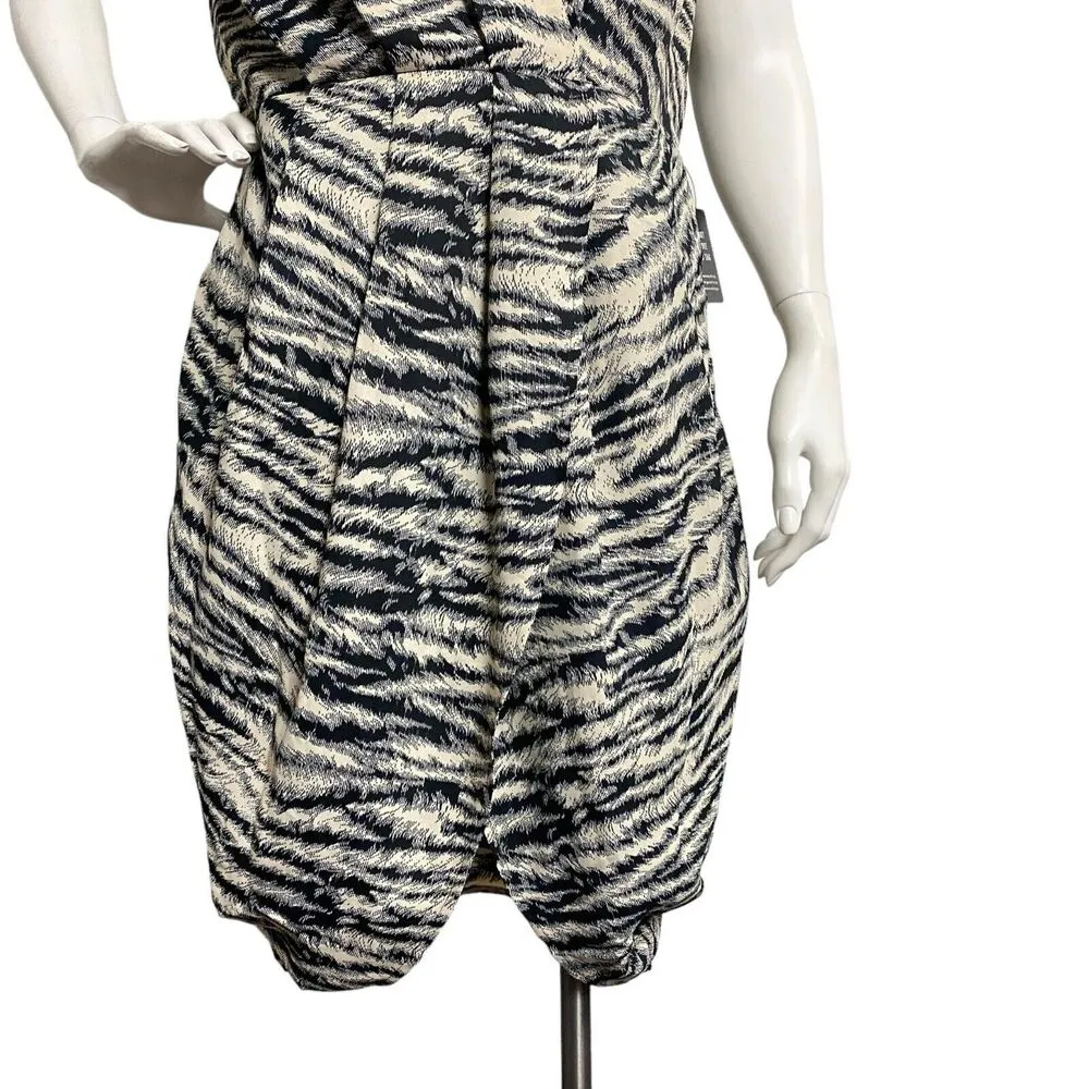 Express Women's Medium Short Sleeve Plunge V-Neck Zebra Print Faux Wrap Dress - Image 7