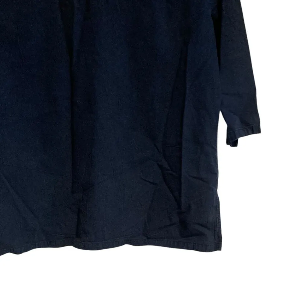 Vintage Navy Blue Cotton 3/4 Sleeve Loose Fit Boho Cottage Tunic Top Size Small - Image 12