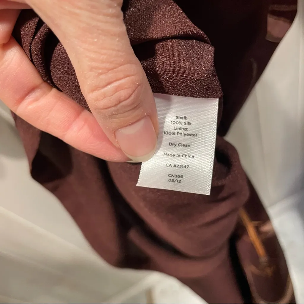 Cute classic chocolate brown silk equestrian horse bait tie waist midi dress - Image 7