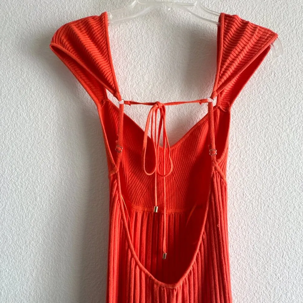 New Free People Cherie Tie Back Knit Mini Dress Size Medium Orange Red - Image 7