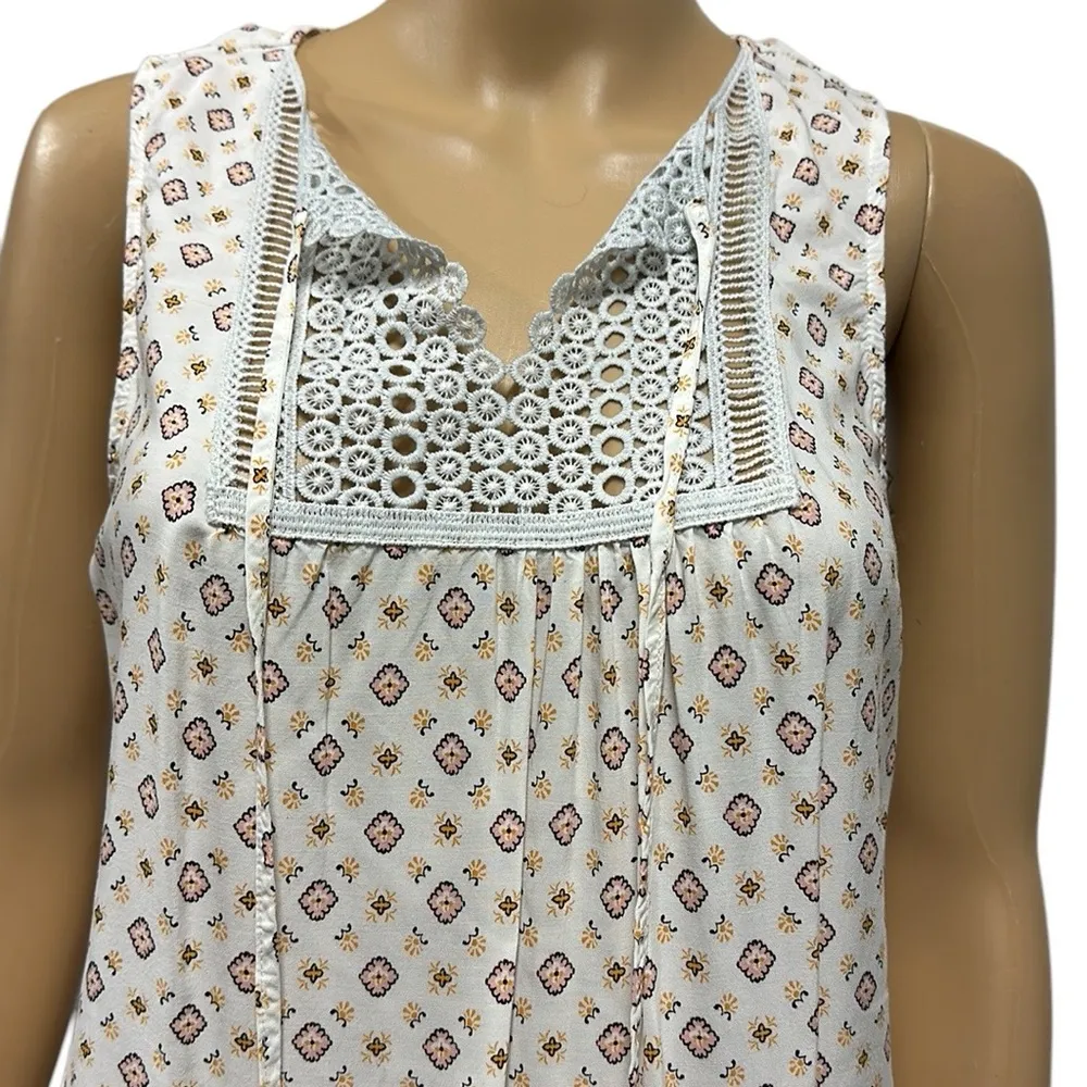 Lily Rose As U Wish Printed Crochet Lace Tie Neckline Sleeveless Dress Medium - Image 2