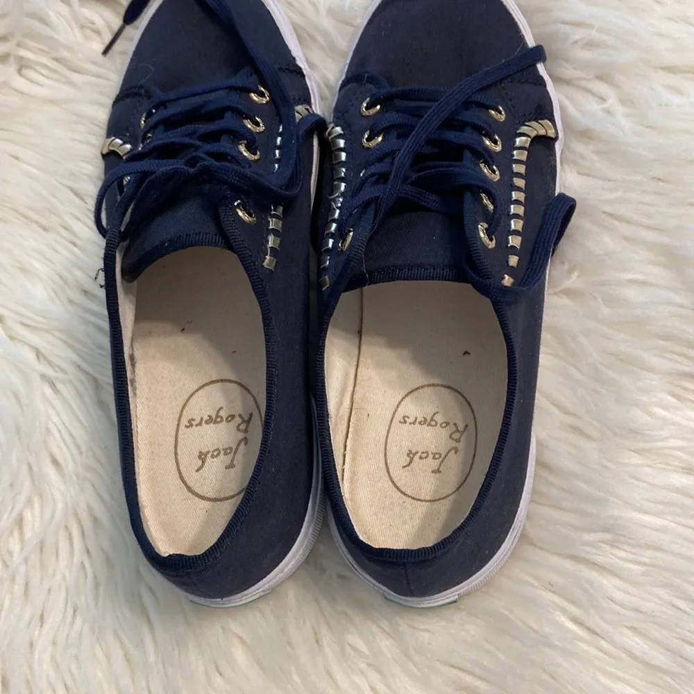 Jack Rogers CARTER Slip On Sneakers Lace Up Navy Midnight Blue Gold 👟 size 8 - Image 12
