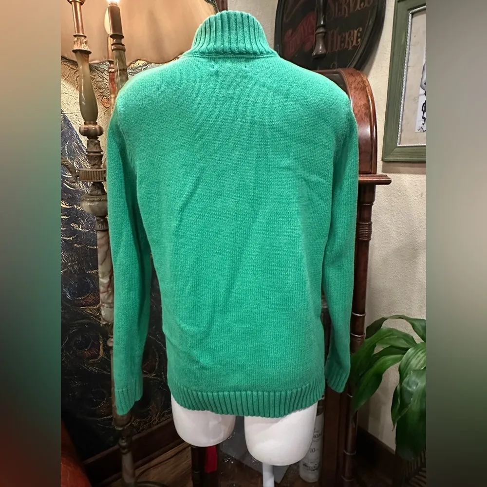 EUC Lands End Size Vintage Green Yellow Cotton Quarter Zip  90s Sweater Womens - Image 3