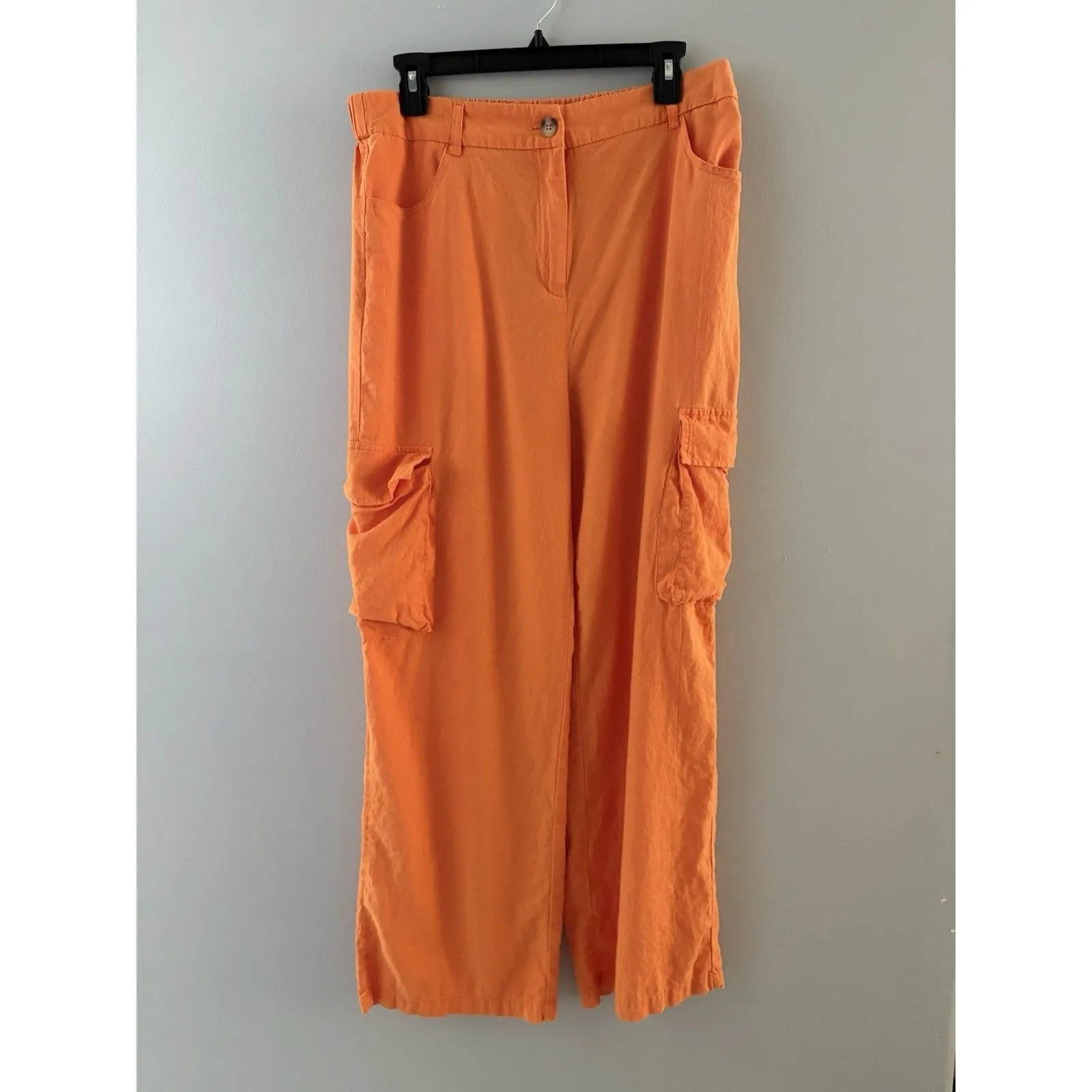 Happily Grey Cargo Pants Womens XL Orange Wide Leg Linen Blend Lagenlook Coastal - Image 2