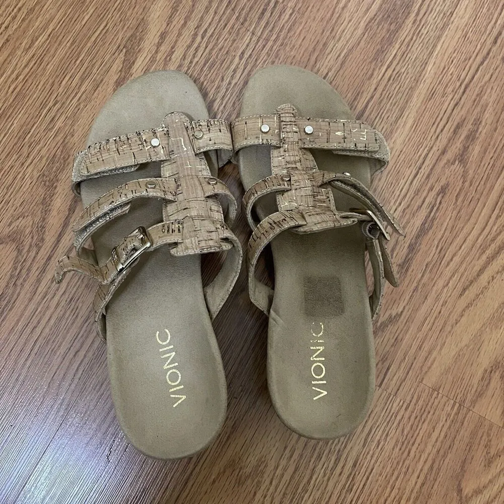 NWOB VIONIC comfort cork tan wedge block sandals size us 7 - Image 2