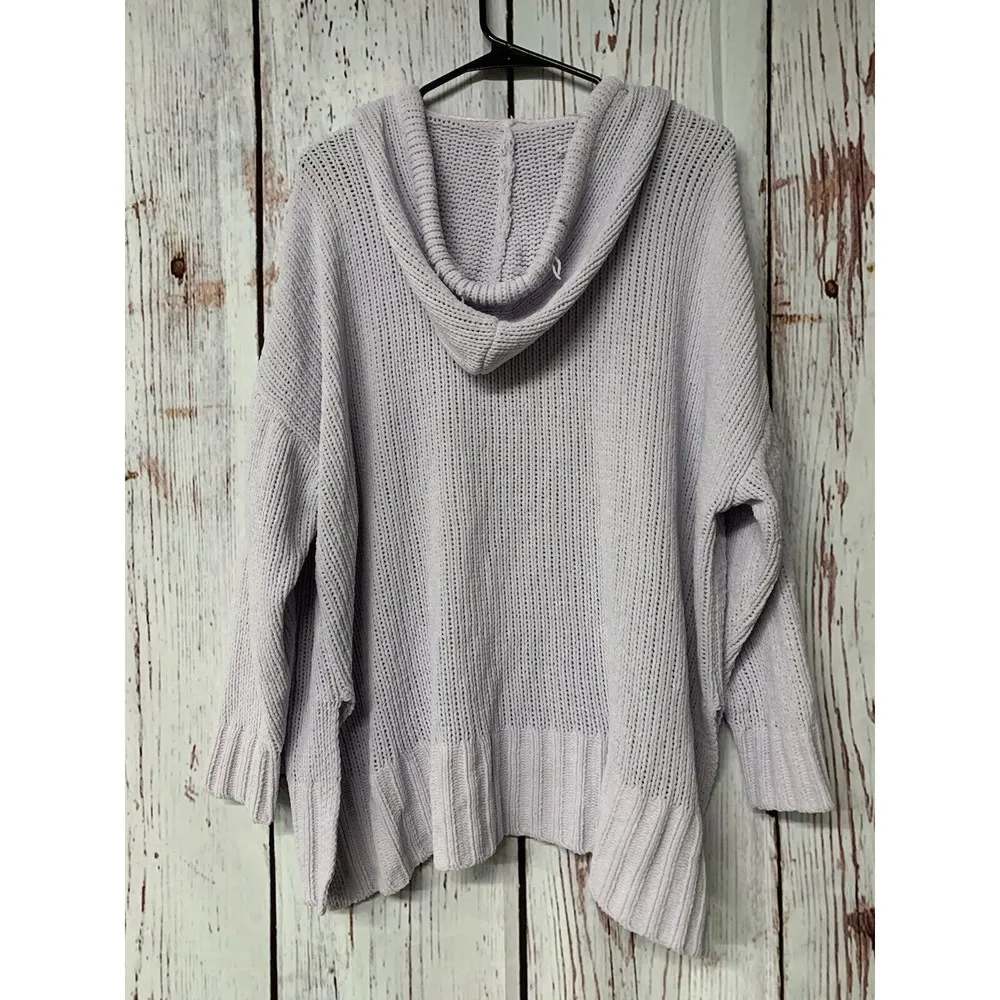 Aerie Oversized Chunky Loose Knit Split Hem Hooded Sweater -Lavender /Size Small - Image 3