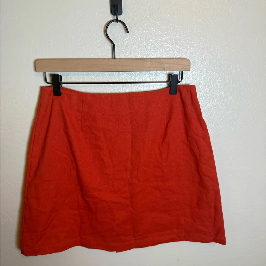 ROLLA'S Francoise Linen Button‎ Mini Skirt in Blood Orange Size M - Image 3