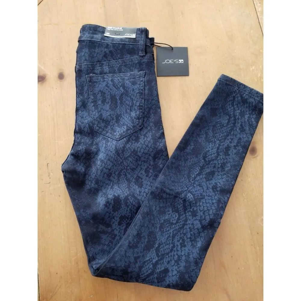 Joe's Jeans The Charlie High-Rise Skinny Ankle Black & Blue Snake Print Sz 25 - Image 2