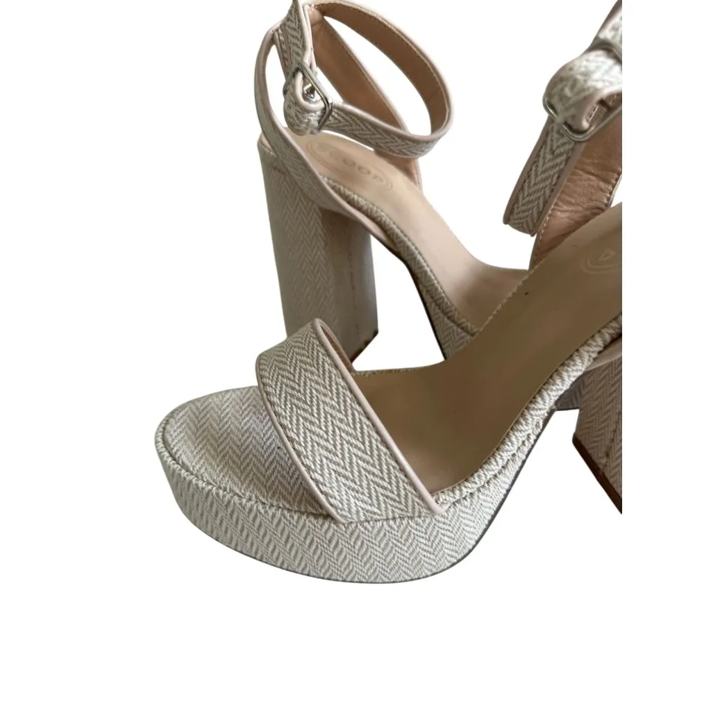 SCOOP Herringbone Cream Platform Sandals Heels Size 8.5 - Image 3