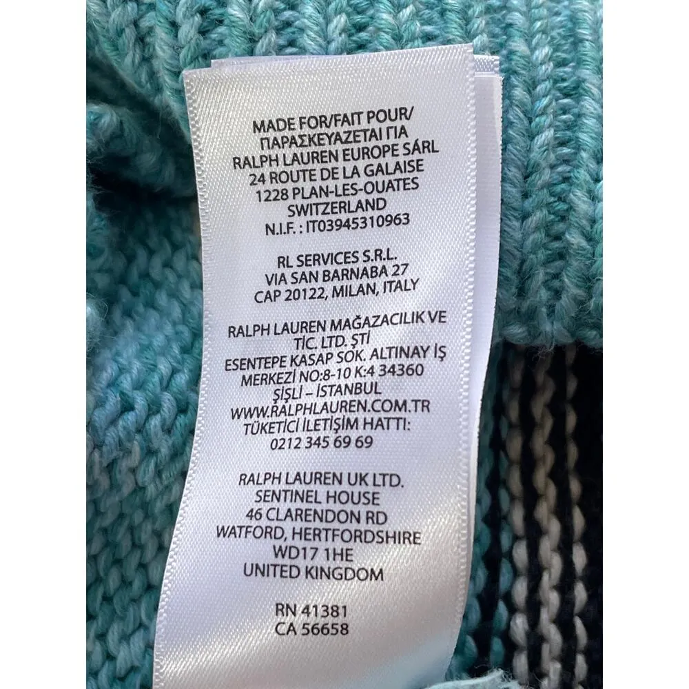 Polo Ralph Lauren Striped Teal Multi Crew Neck Knit Sweater Size Medium Pullover - Image 10