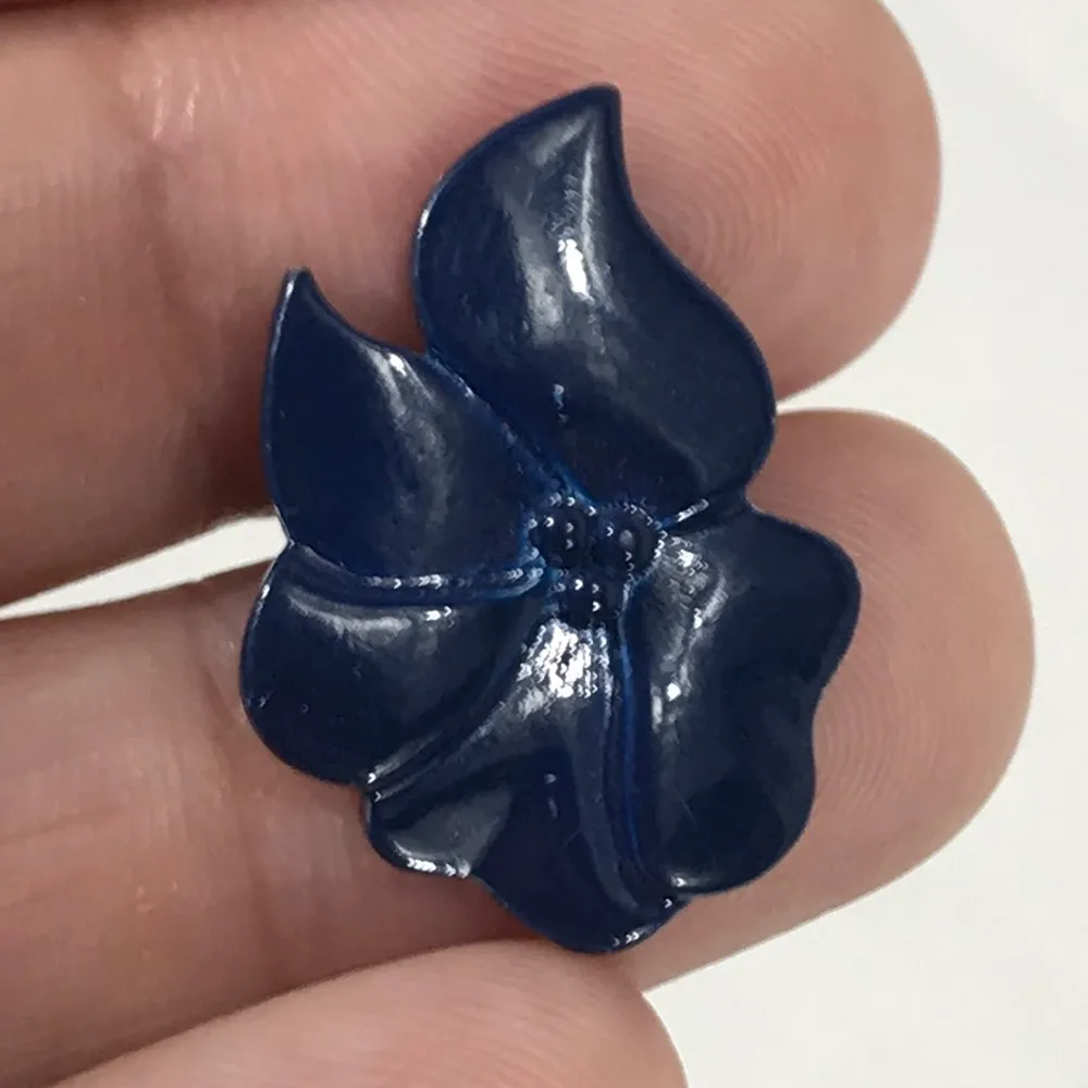 Leaf Earrings, Dark Navy Blue - Image 2