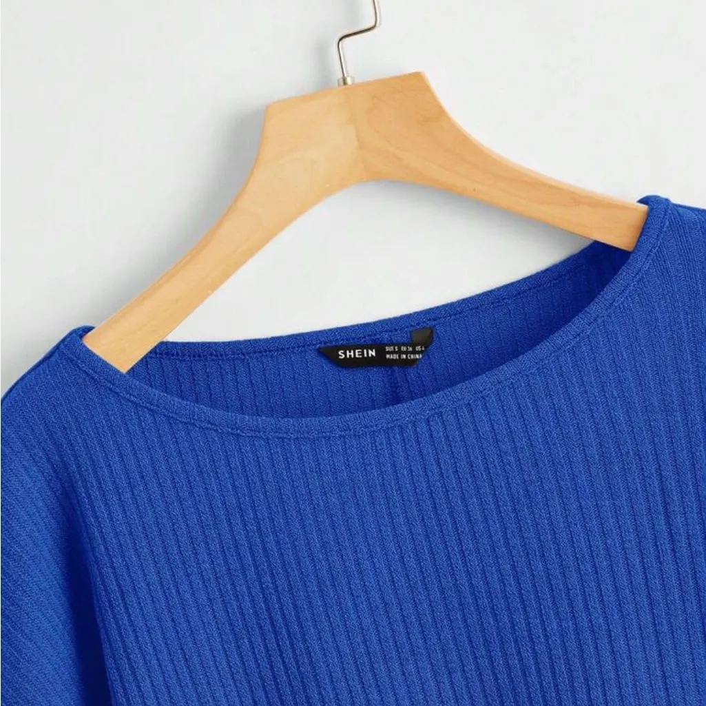 Royal Blue Large Cropped Round Crew Neck Batwing Sleeve Casual Blouse T - Image 11