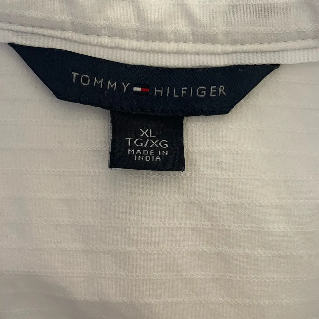 Tommy Hilfiger Women Top XL‎ White Band Collar Tuxedo Style Striped Trim Preppy - Image 2
