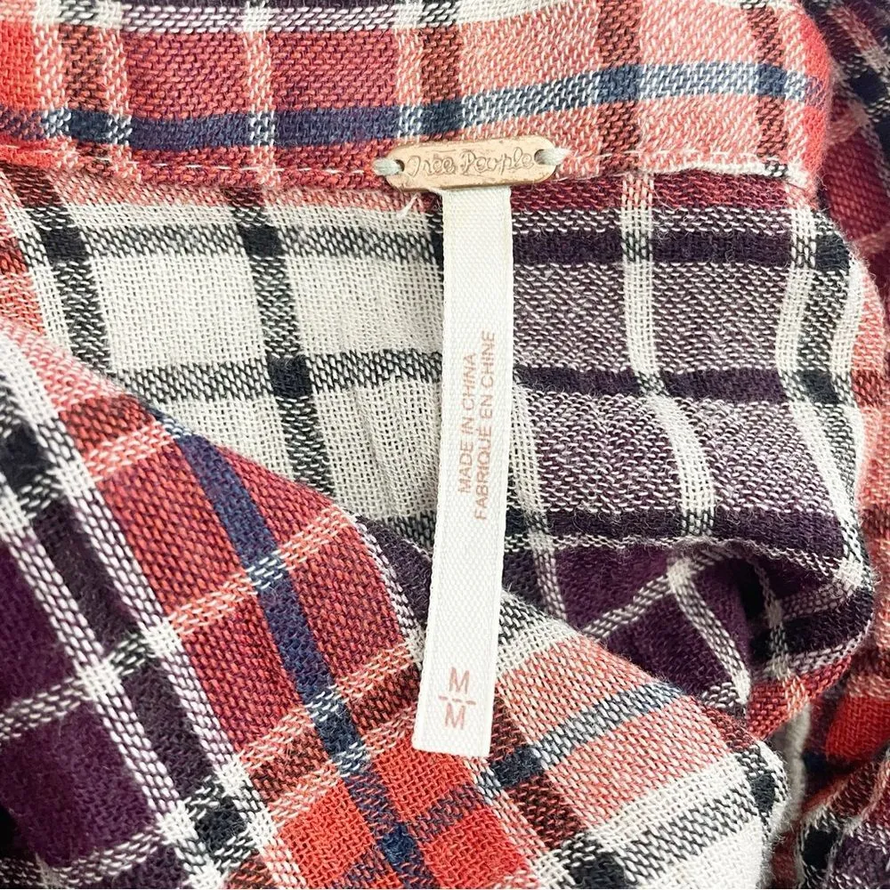 Free People Stitch Detail Plaid Boho Western Snap Shirt in Ash Combo Size Medium - Image 12