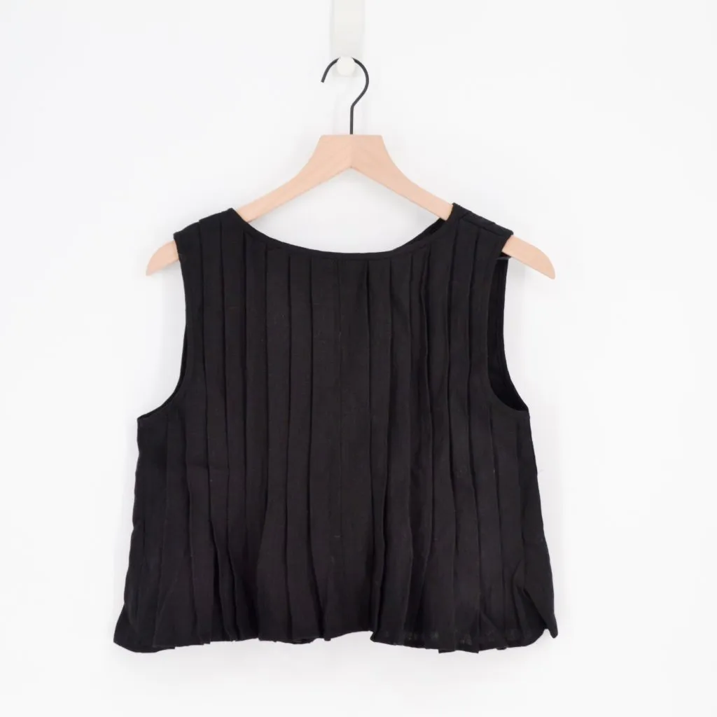 NEW VRG GRL Valeria Linen Top Black AU 10 US 6 Pleated Front Ties Sleeveless - Image 4